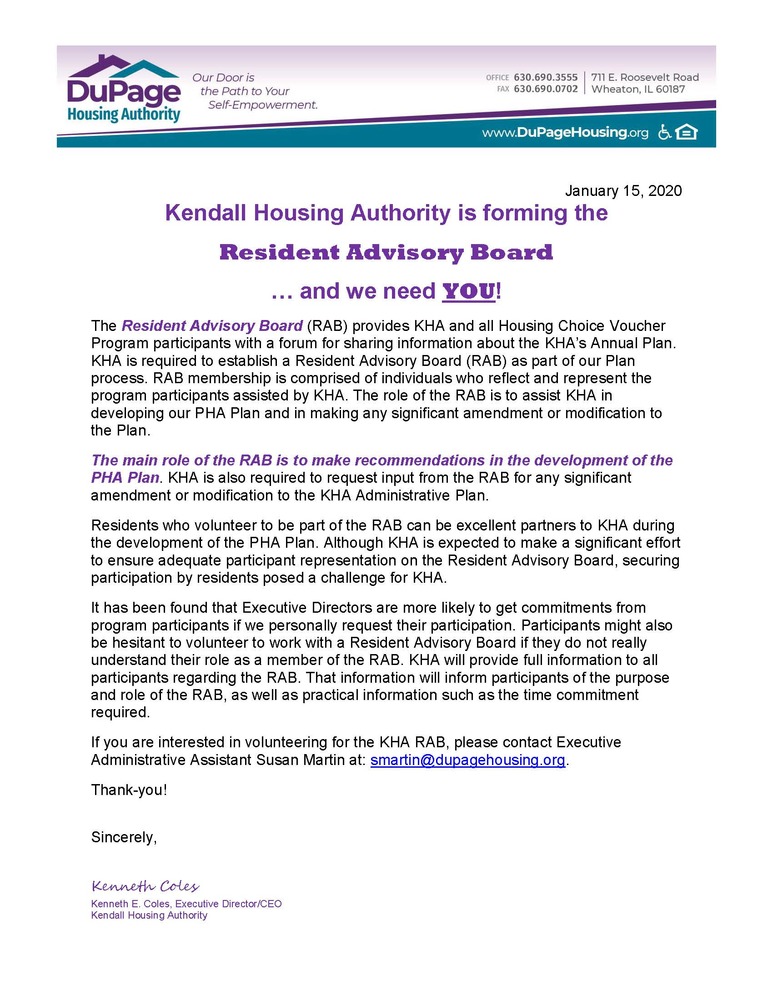 Resident Advisory Letter